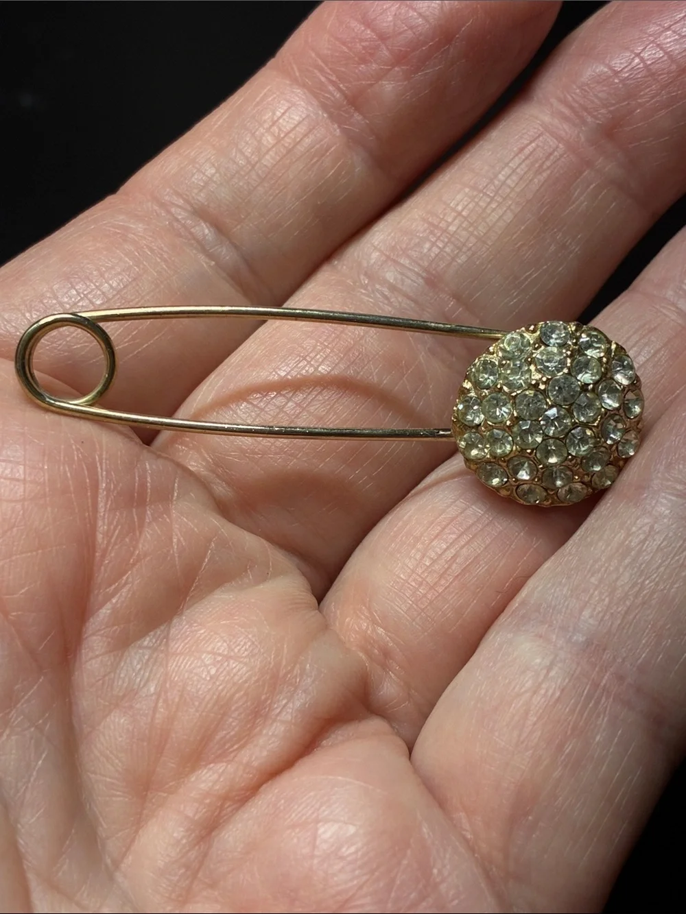 Vintage Gold Crystal Pave Safety Pin Brooch - Women Jewelry